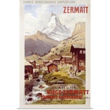Poster Print Wall Art entitled Swiss Alps, Zermatt, Matterhorn, Vintage Poster,   152010284147